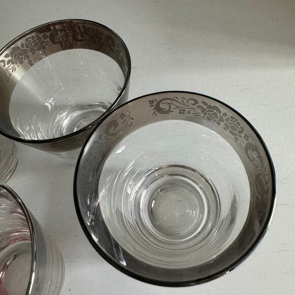 SET of 4 Vintage Queens Lusterware Silver Rimmed Glasses Barware Drinkware MCM - Picture 9 of 12